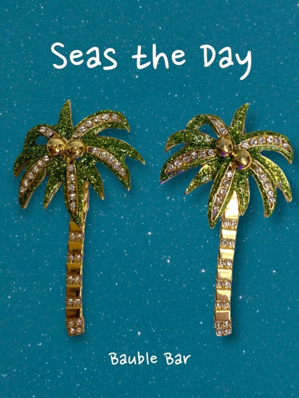 BaubleBar Sugarfix SEAS THE DAY Green & Gold Sparkle Palm Tree Drop Earrings